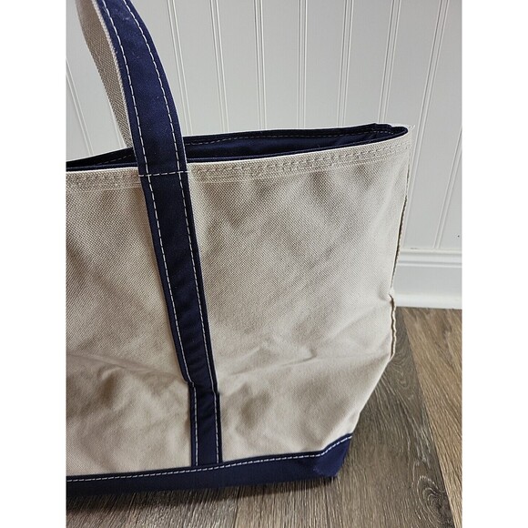 LL BEAN Boat and Tote USA Large Canvas Bag Blue Straps Classic 17" x 13" x 7" - Picture 8 of 14